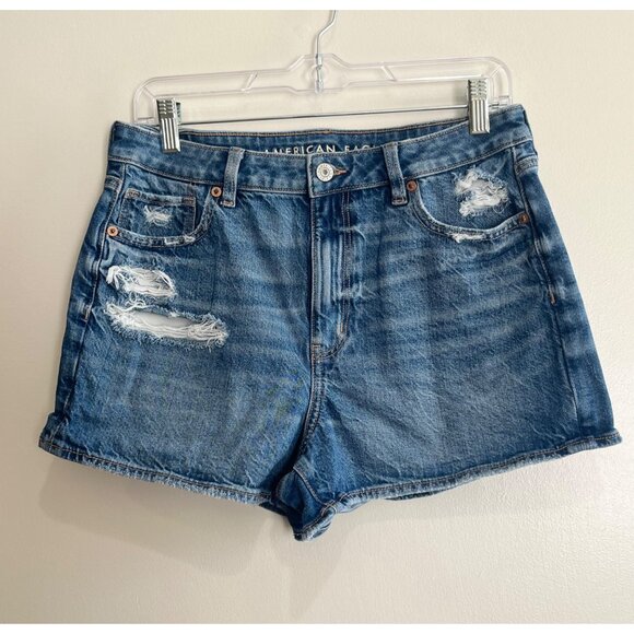 American Eagle Outfitters Jean Mom Short Womens 10 Blue High Rise 3" Inseam - Picture 1 of 6
